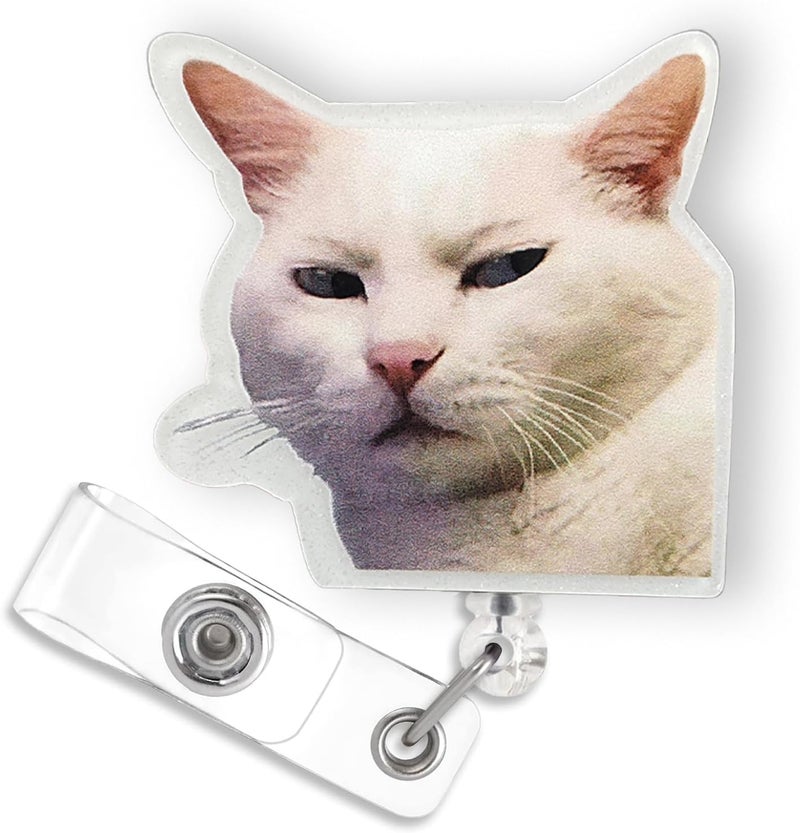 Bydevia Funny Cat Meme Badge Reel Retractable for Nurse Nursing RN CNA LPN Medical Worker & Office Staff | Cute Vet Tech Gifts Cat ID Name Badge Holder with Alligator Clip & 24” Durable Nylon Cord | Acrylic - Image 1
